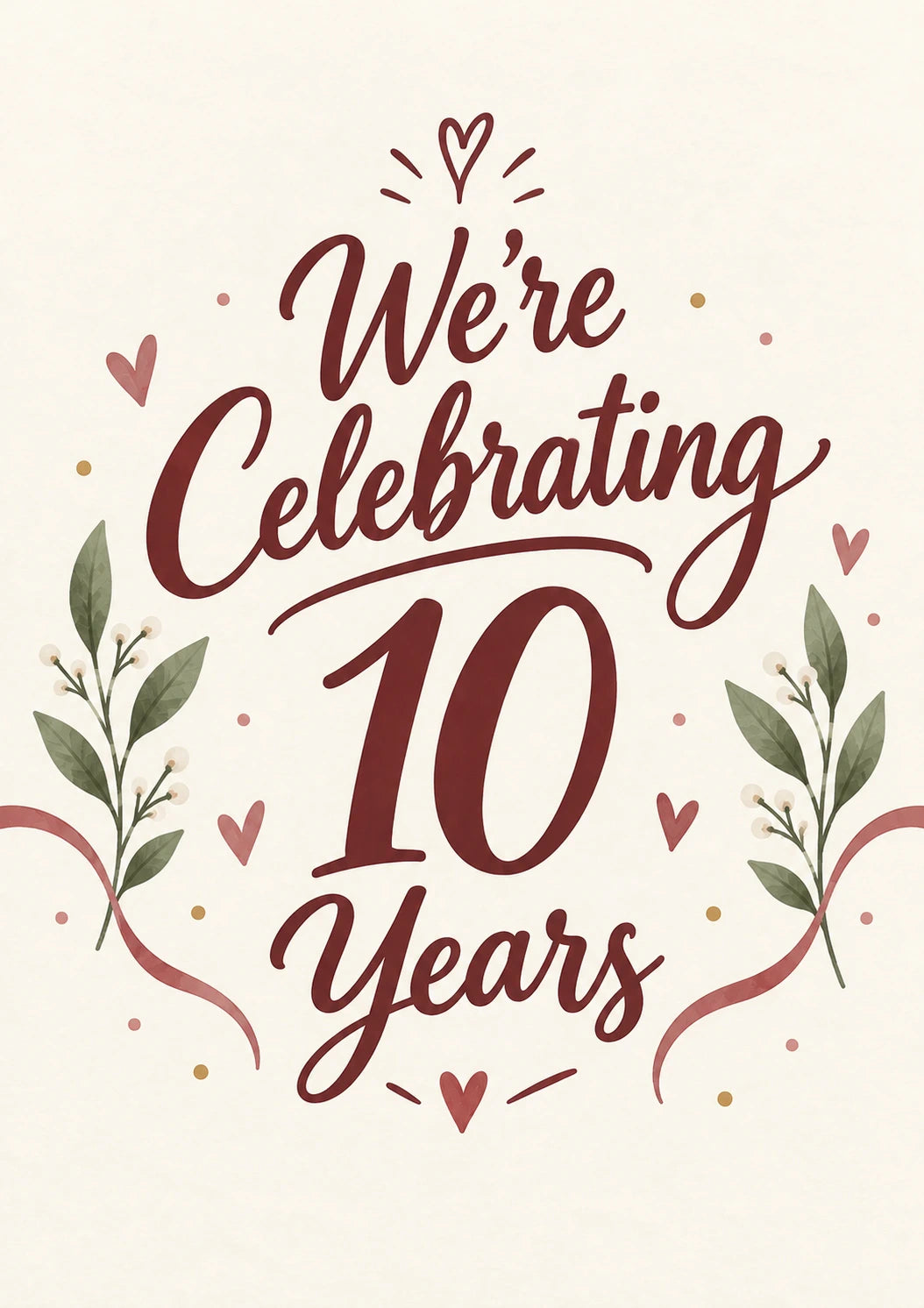Botanical Heart Floral 10th Anniversary Card for Couple