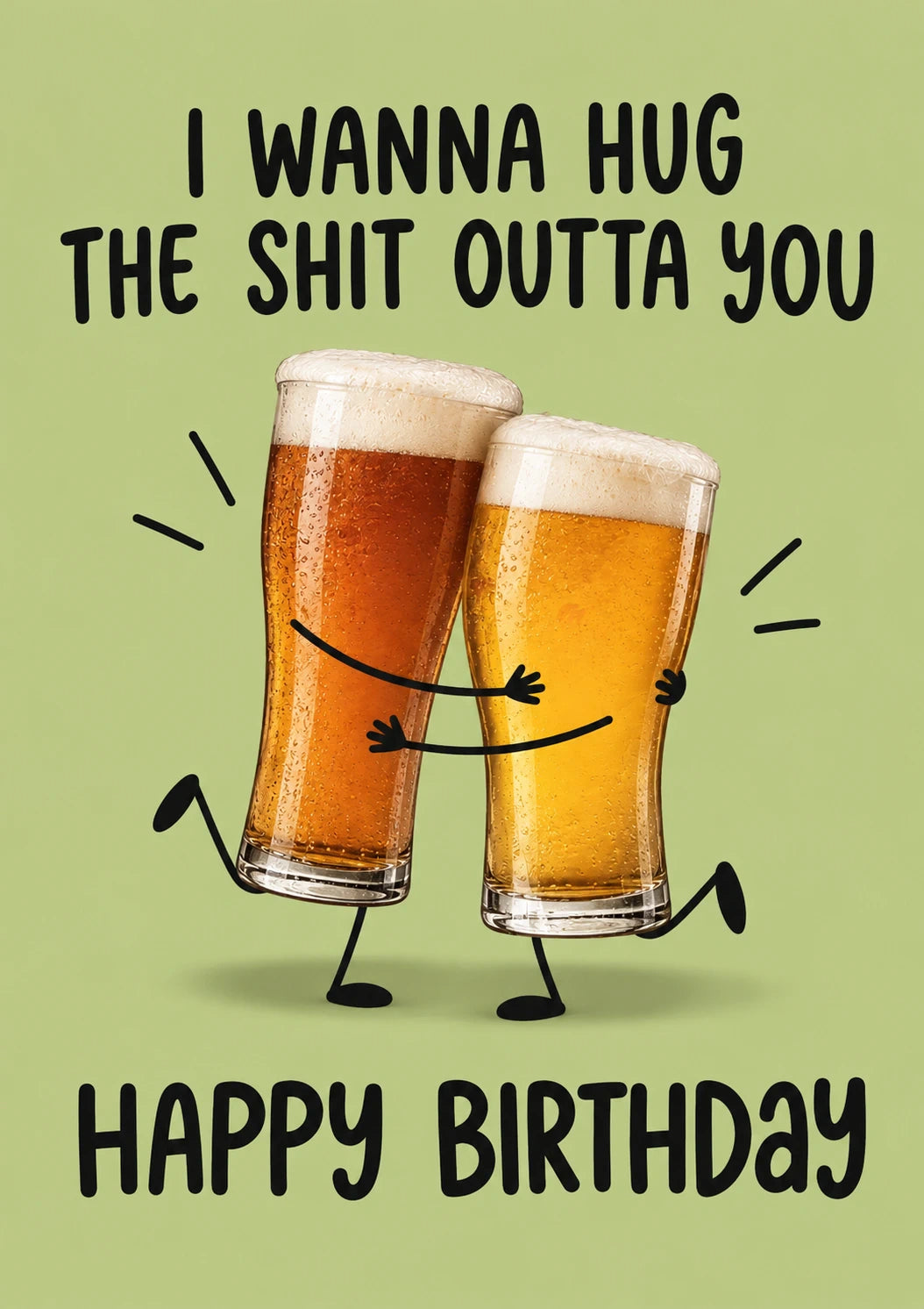 Funny Beer Glasses Hugging Happy Birthday Card