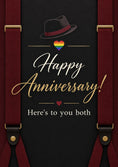 Load image into Gallery viewer, Rainbow Heart and Fedora Hat Anniversary Card for Him
