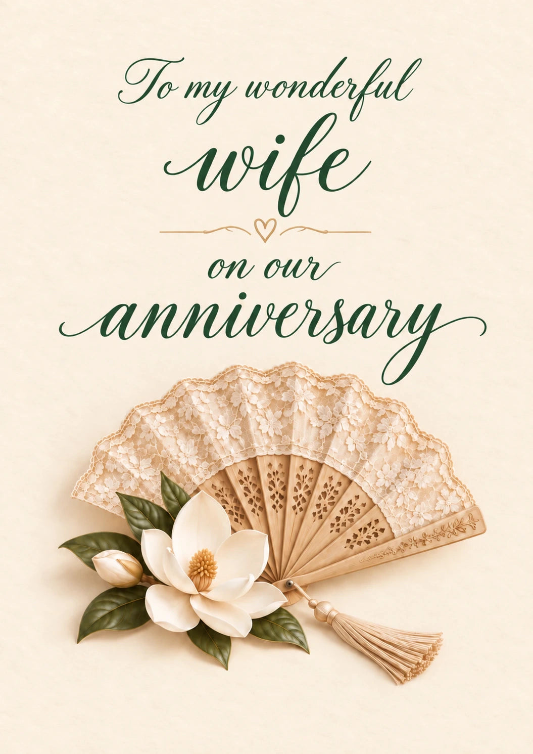 Lace Fan Magnolia 1st Anniversary Card for Wife