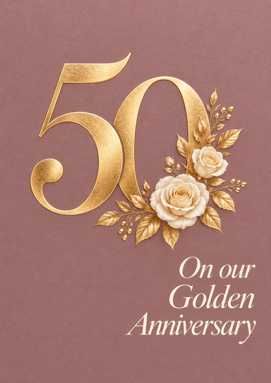 Gold Floral Rose 50th Anniversary Card for Wife