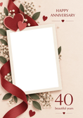 Load image into Gallery viewer, Ruby Hearts and Ribbon Photo Upload 40th Anniversary Card

