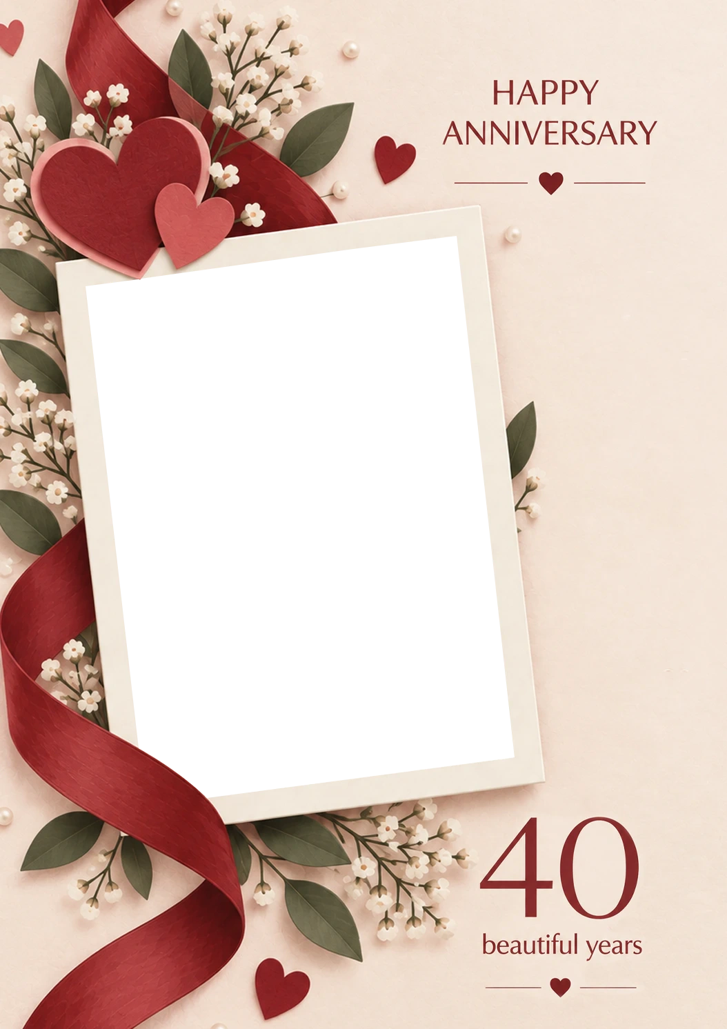 Ruby Hearts and Ribbon Photo Upload 40th Anniversary Card
