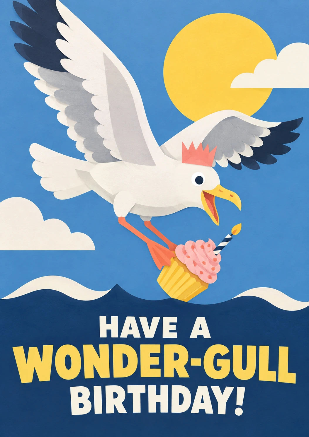 Funny Wonder-Gull Seagull Cupcake Birthday Card