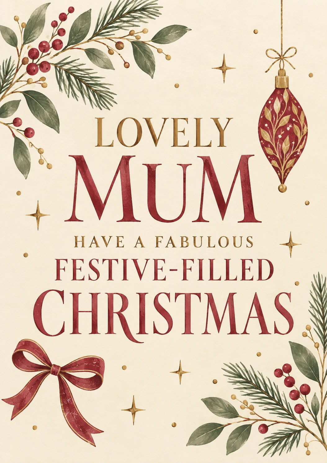 Lovely Mum Festive Floral Christmas Birthday Card for Her