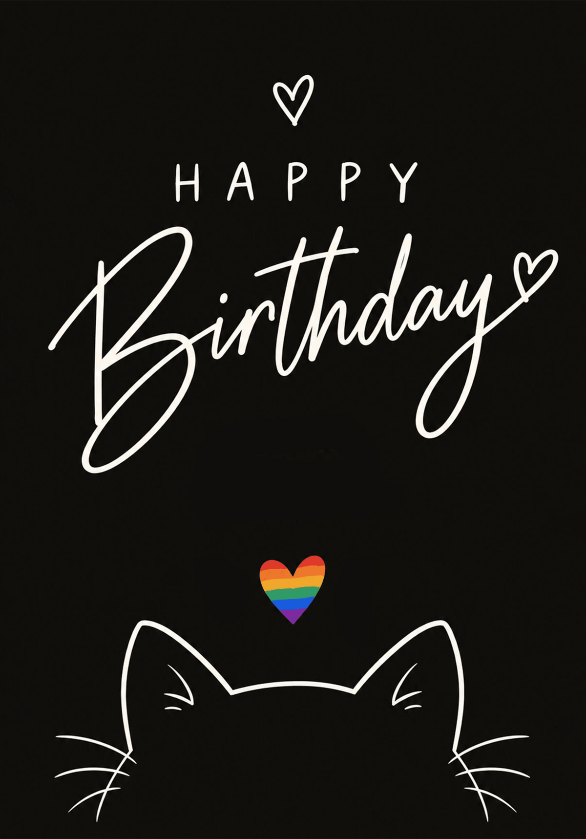 Rainbow Heart Black Cat Happy Birthday Card