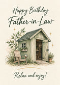 Load image into Gallery viewer, Garden Shed Retreat Father in Law Birthday Card for Him
