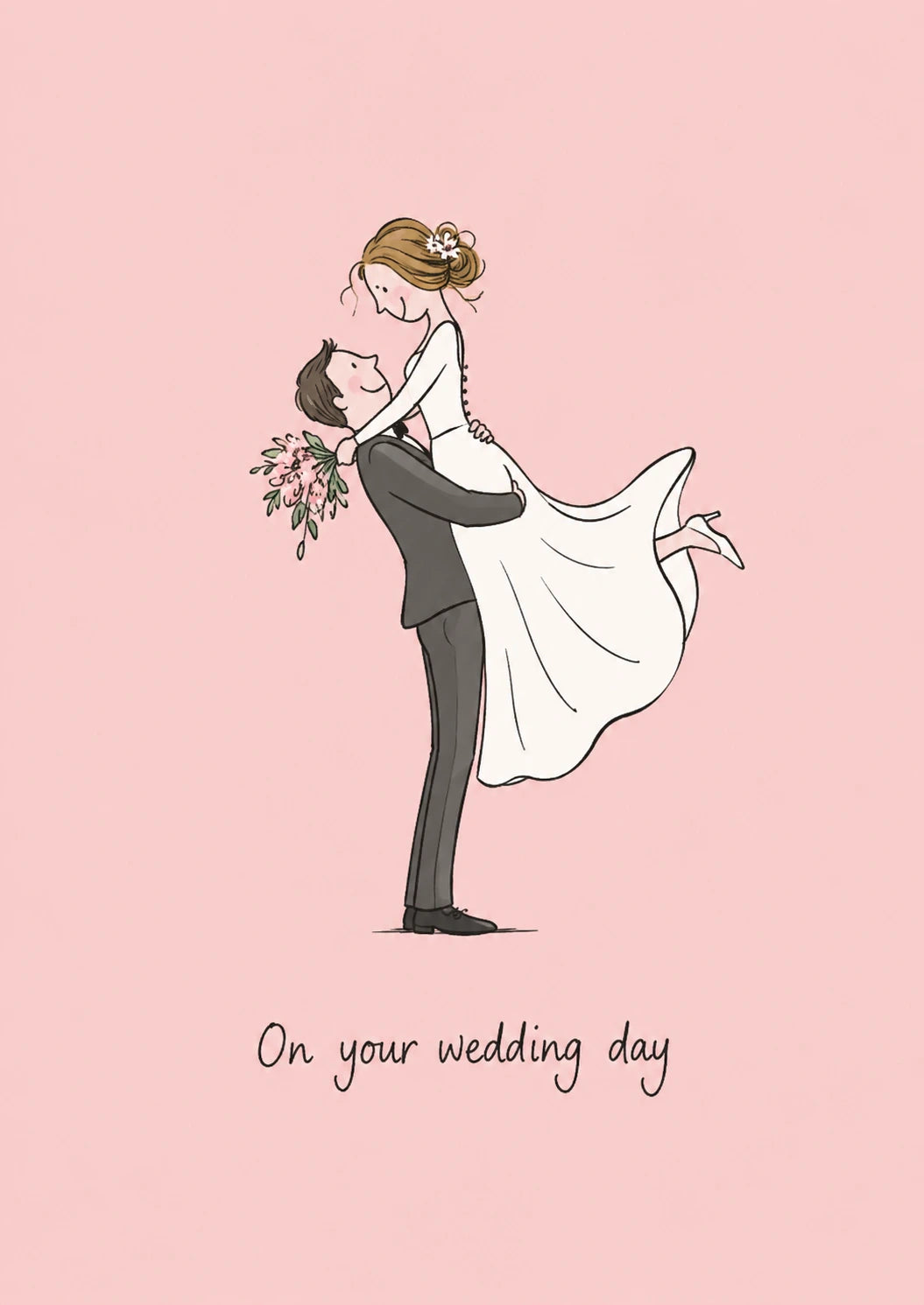 Groom Lifting Bride Illustrated Wedding Card
