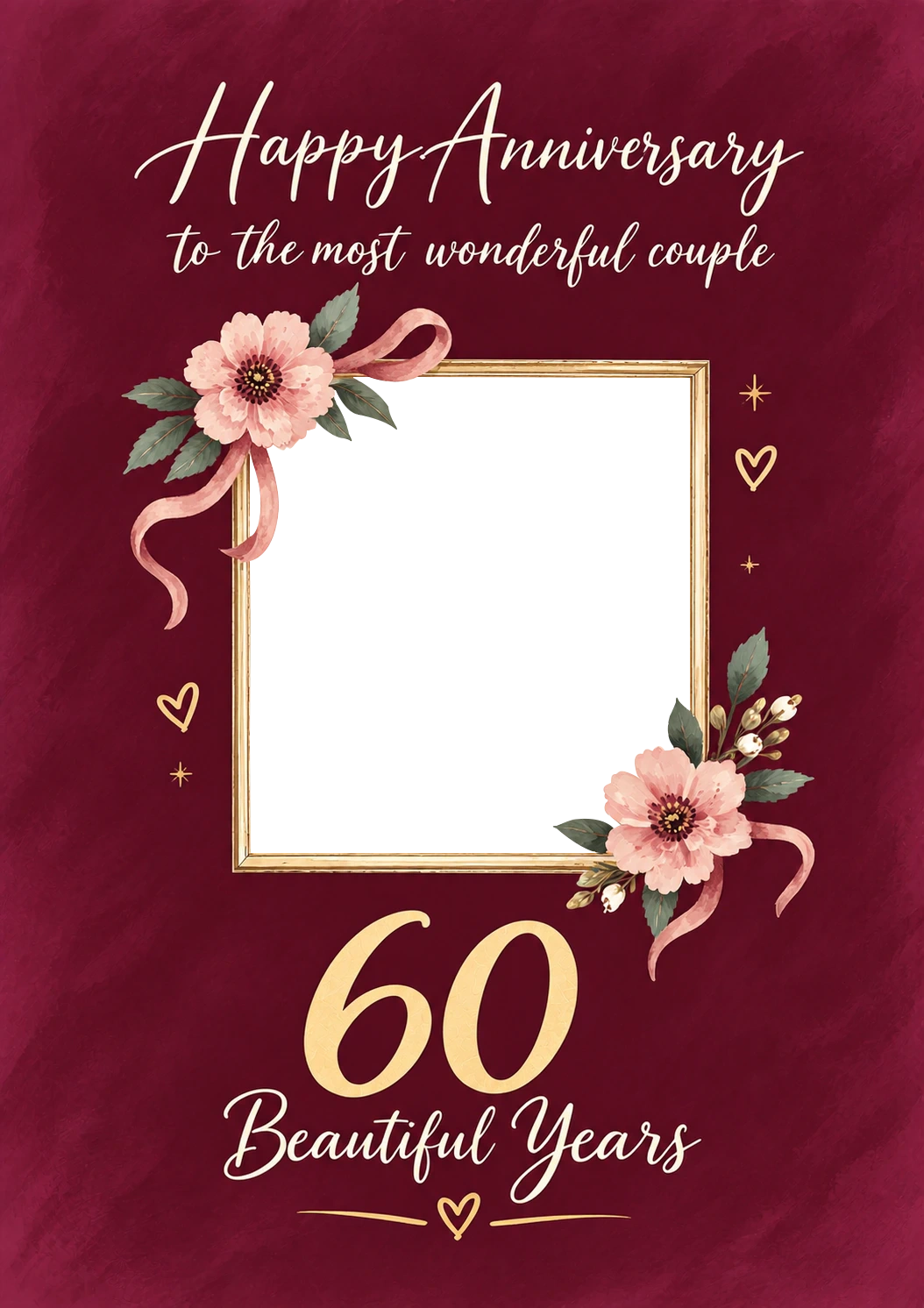 Diamond Anniversary Floral Photo Upload Birthday Card