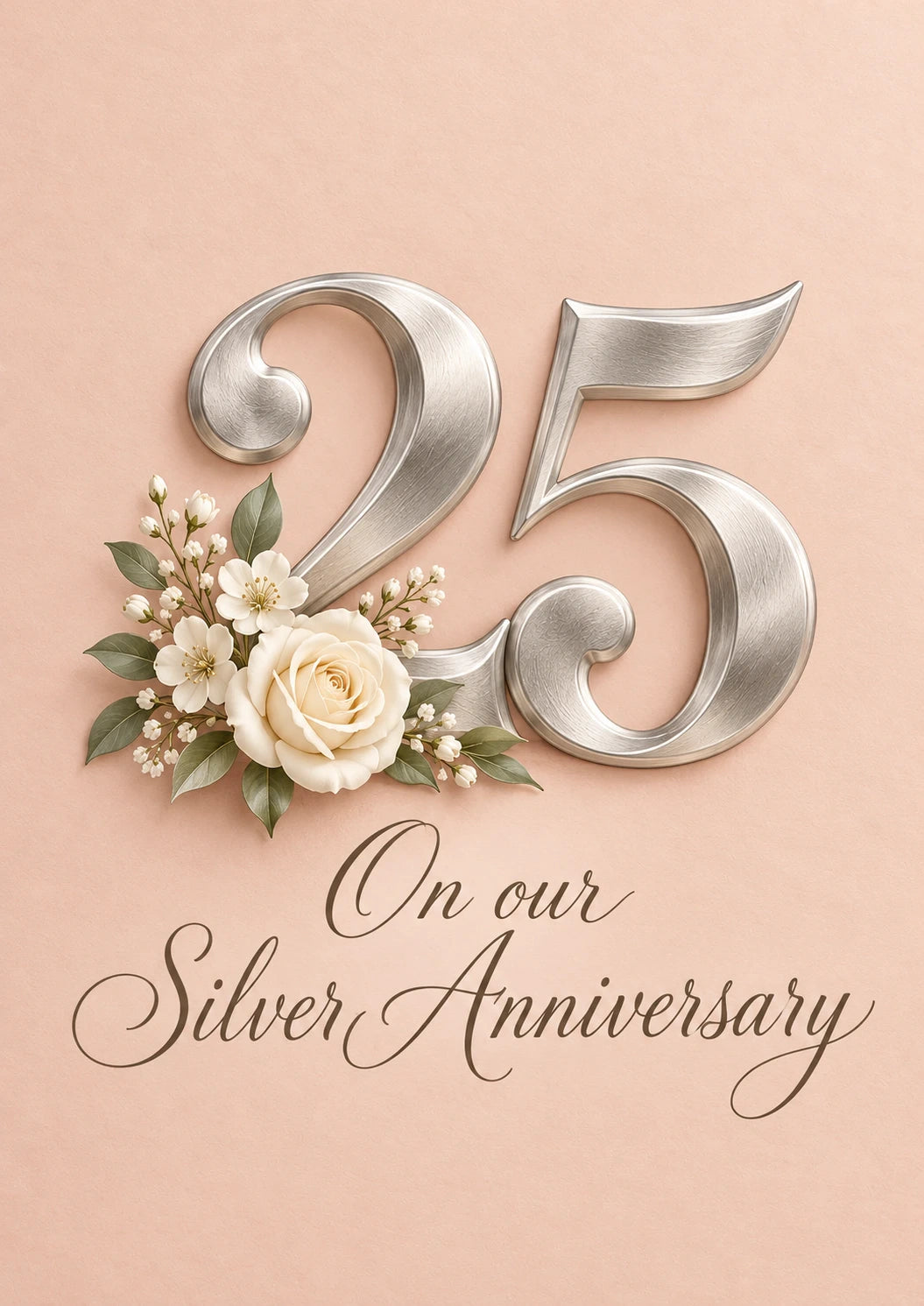 Silver Floral Rose 25th Anniversary Card for Wife
