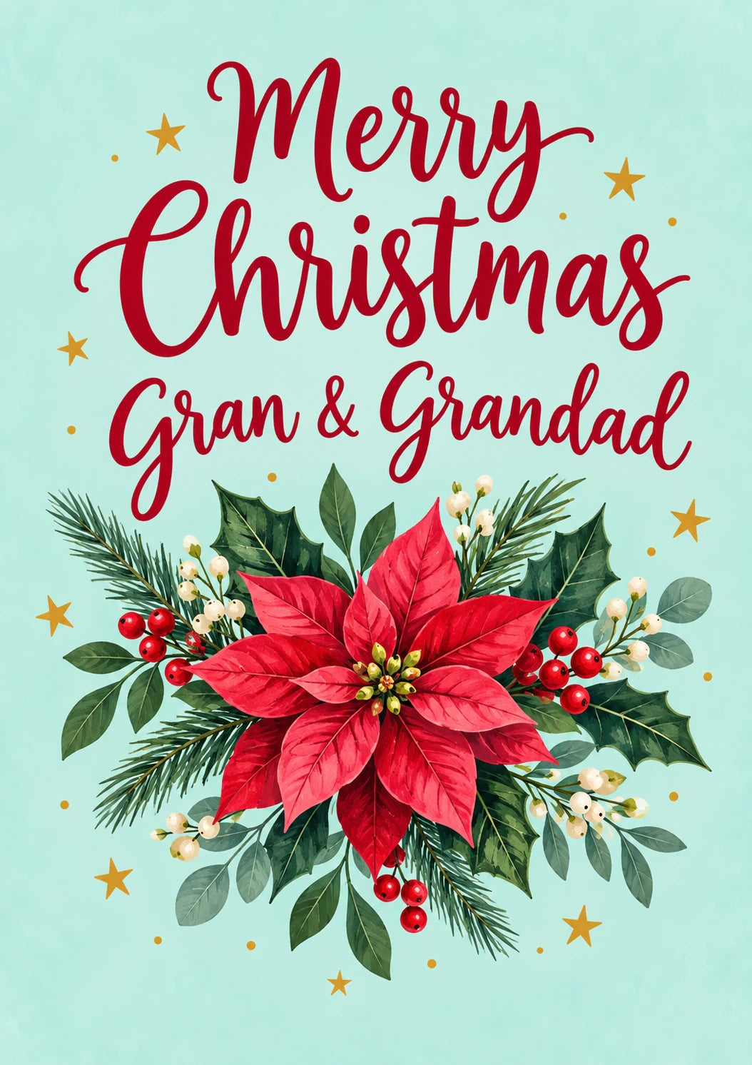 Red Poinsettia Floral Christmas Card for Grandparents
