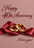 Load image into Gallery viewer, Gold Rings Red Ribbon 40th Anniversary Card for Husband
