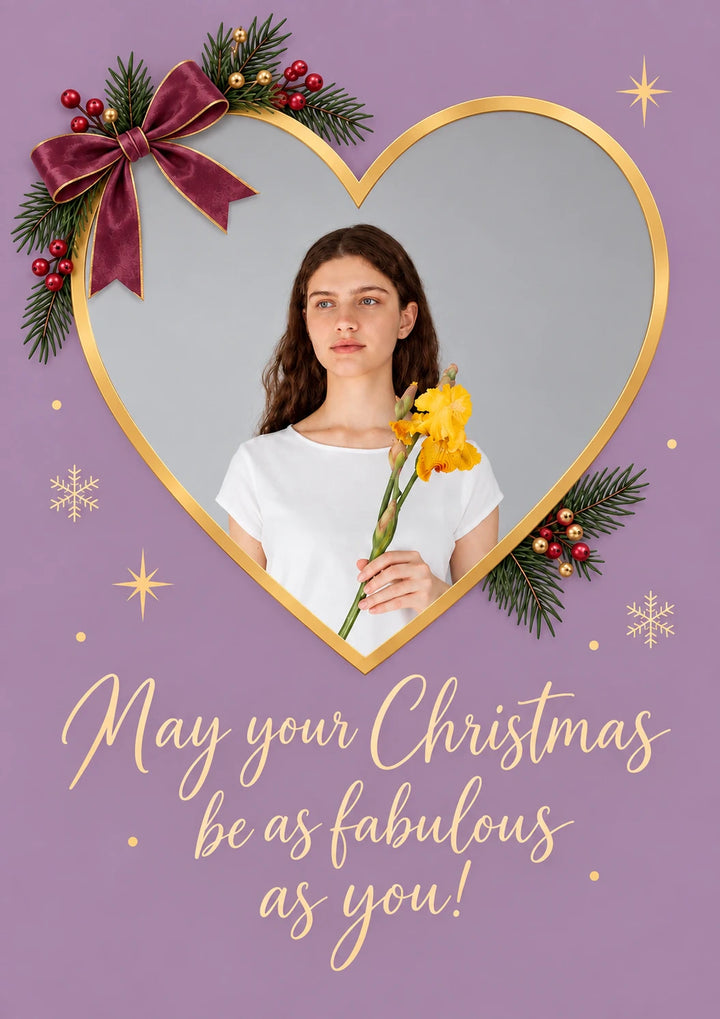 Purple Heart Wreath Photo Upload Christmas Card for Her