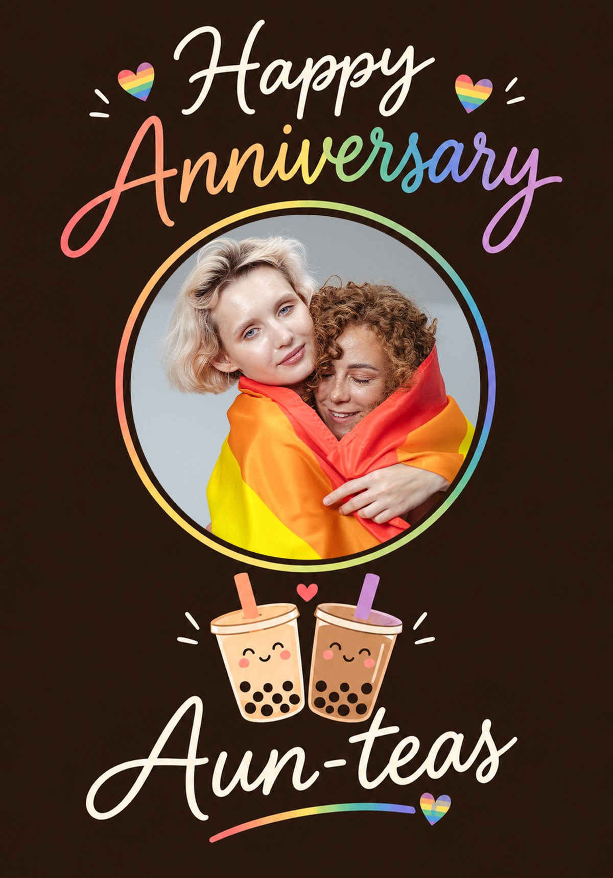 Funny Rainbow Boba Tea Aunties Photo Upload Anniversary Card