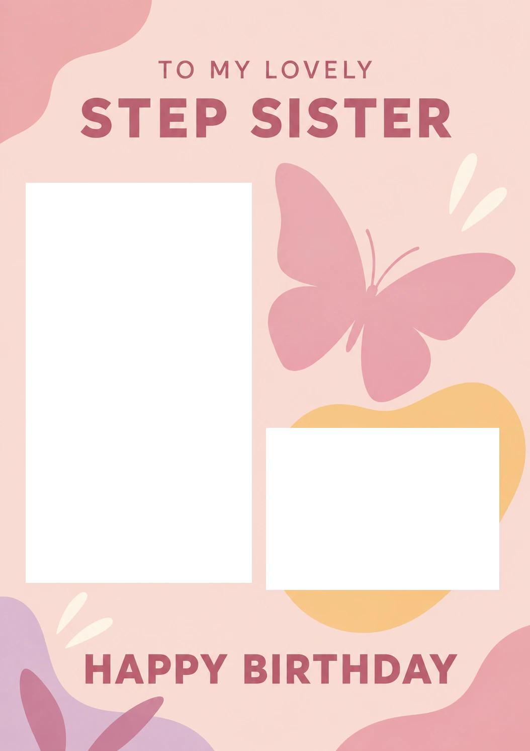 Pink Butterfly Step Sister Photo Upload Birthday Card for Her
