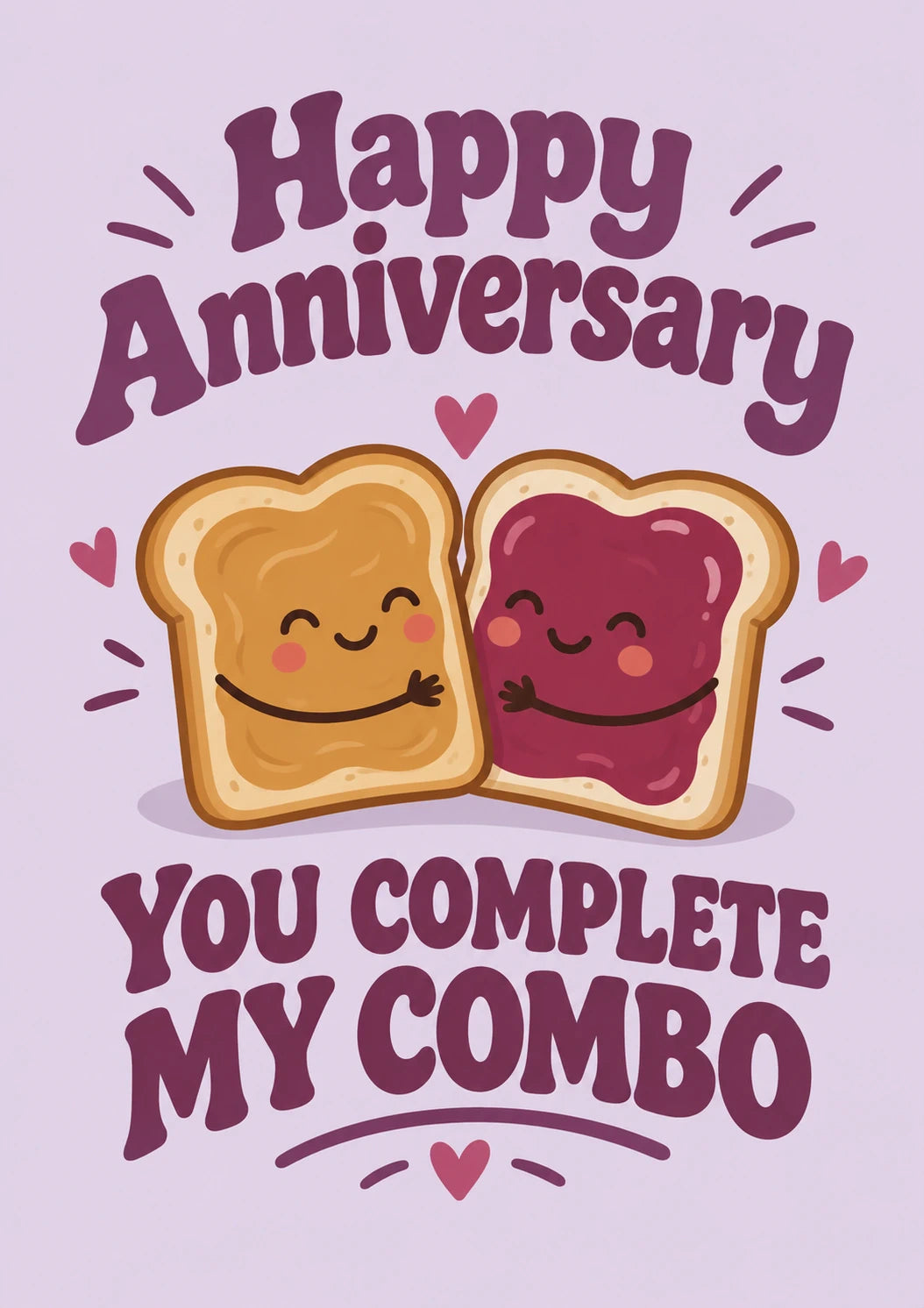 Funny Peanut Butter and Jelly Toast Hug Anniversary Card
