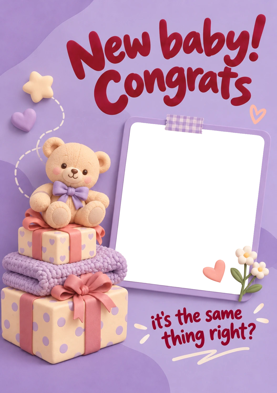 Funny New Baby Congrats Teddy Bear Photo Upload Birthday Card
