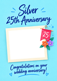 Load image into Gallery viewer, Silver Floral Banner Photo Upload 25th Anniversary Card
