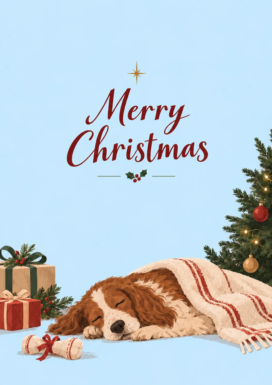Sleeping Spaniel Under Blanket Christmas Card for Her