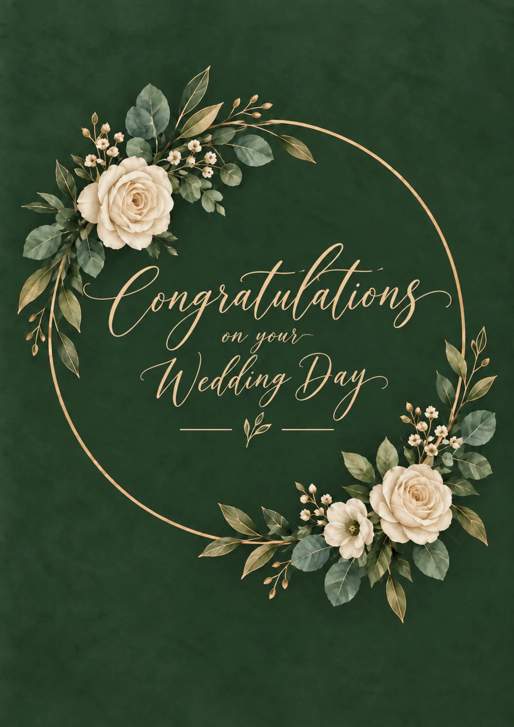 Emerald Green Floral Wreath Wedding Day Card