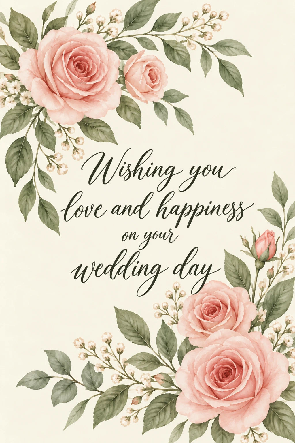 Pink Rose Floral Love and Happiness Wedding Card