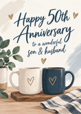 Load image into Gallery viewer, Two Heart Mugs Happy 50th Anniversary Card for Him
