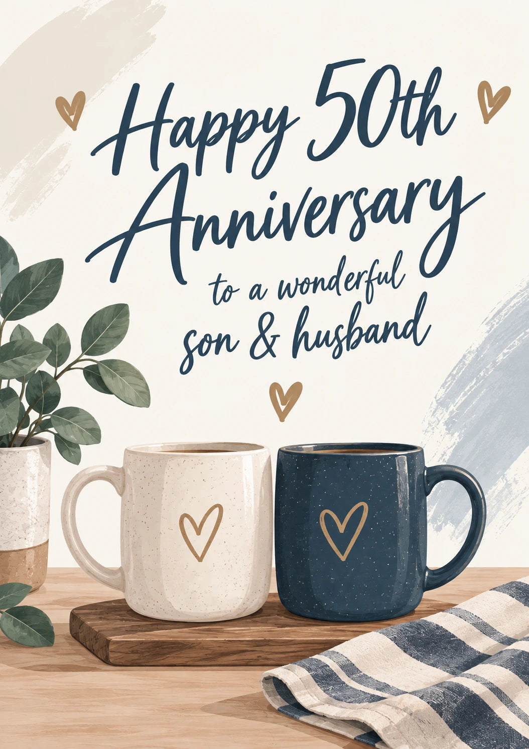 Two Heart Mugs Happy 50th Anniversary Card for Him