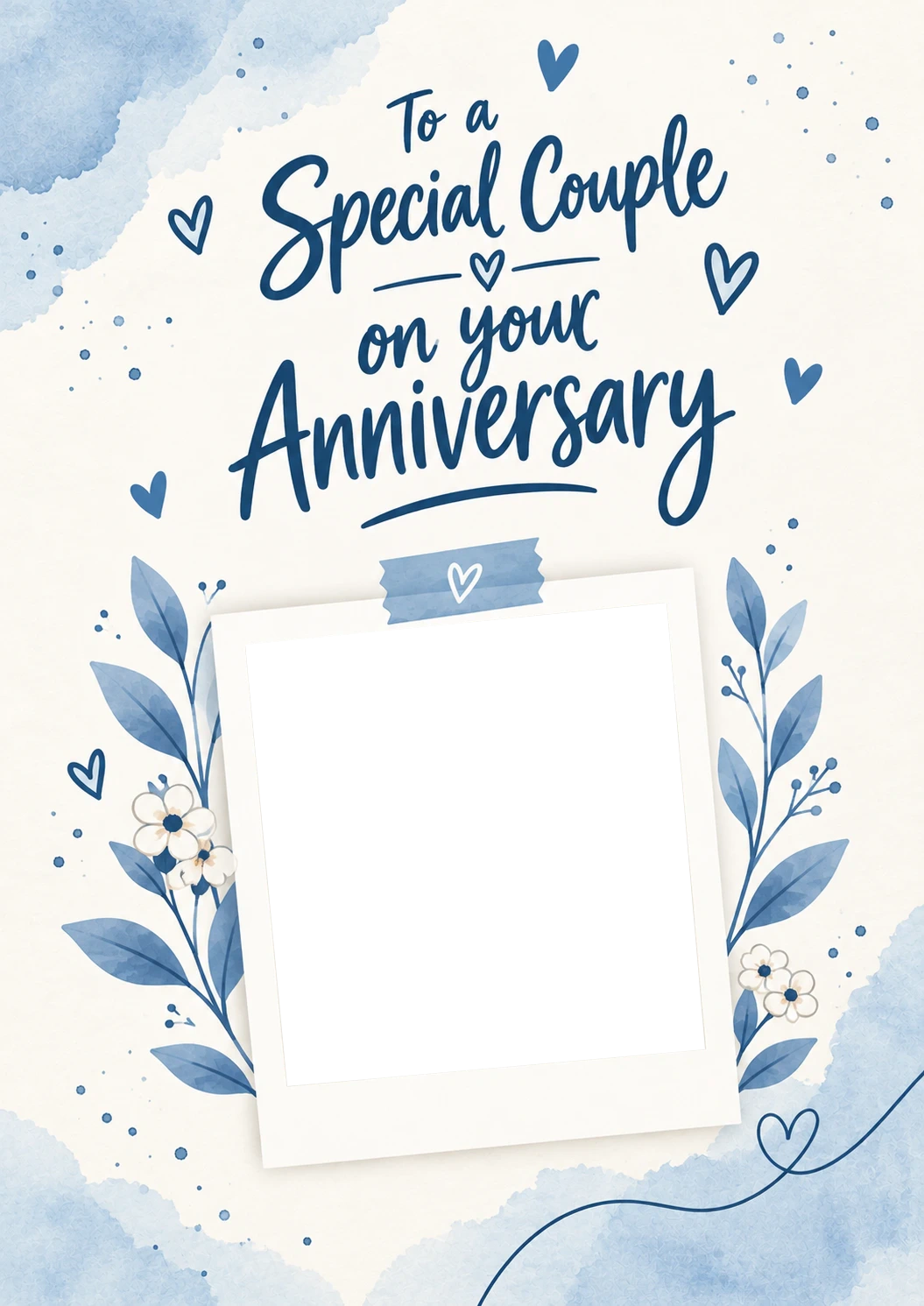 Blue Floral Special Couple Photo Upload Anniversary Card