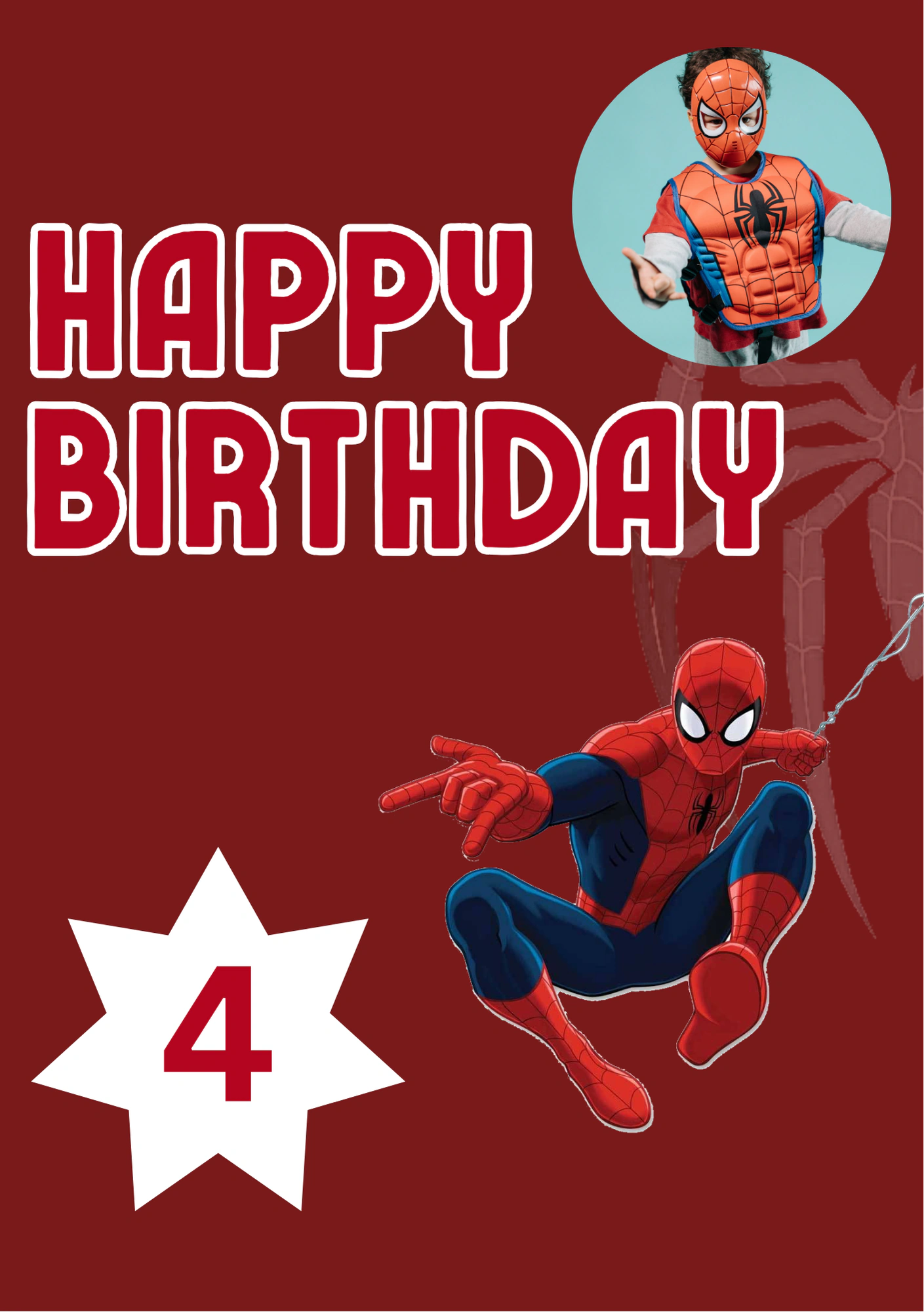 Spiderman Superhero Hero 4th Birthday Card for Him