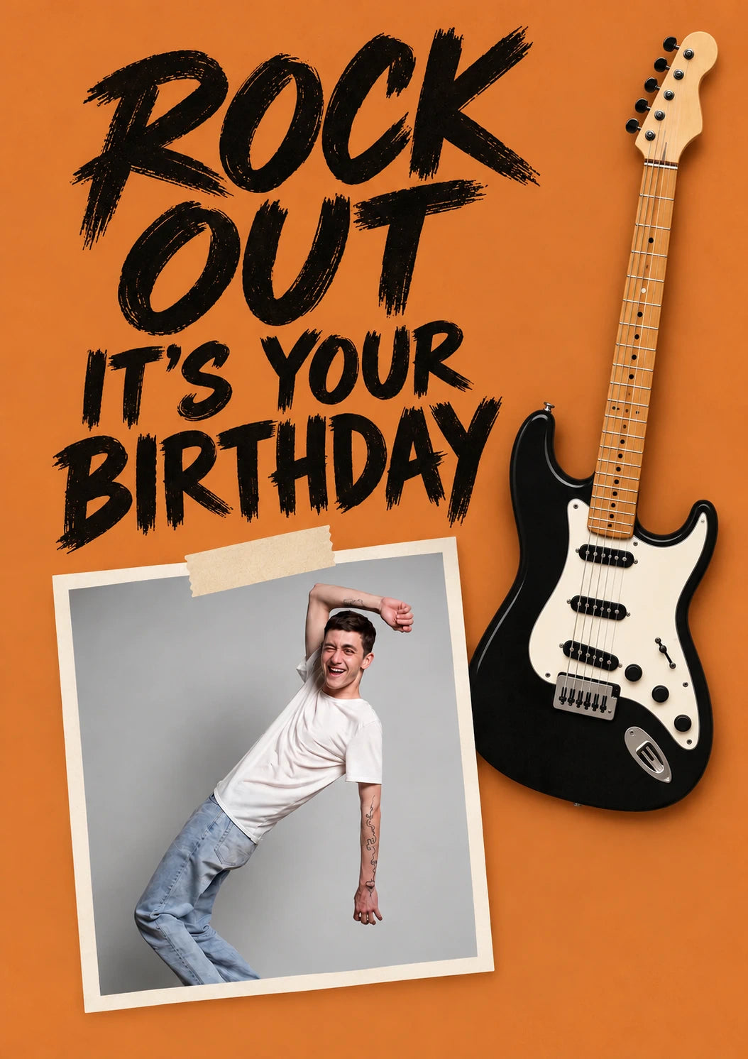 Rock Out Guitar Photo Upload Birthday Card for Him