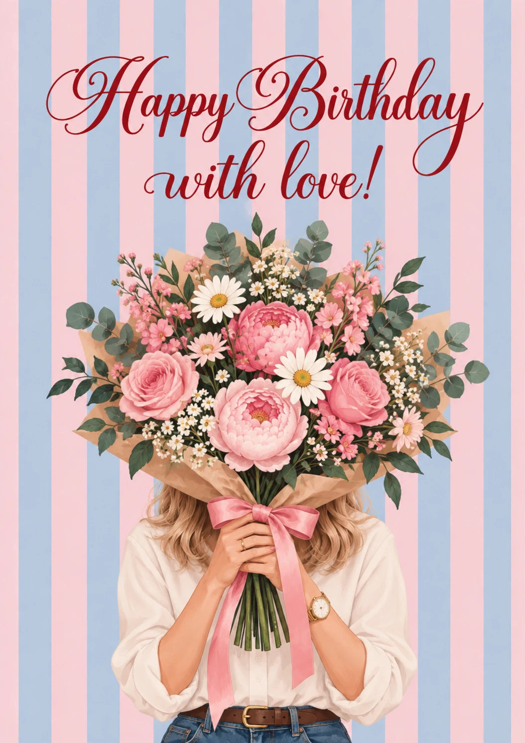 Heartfelt Pink Floral Bouquet From the Heart 50th Birthday Card for Her