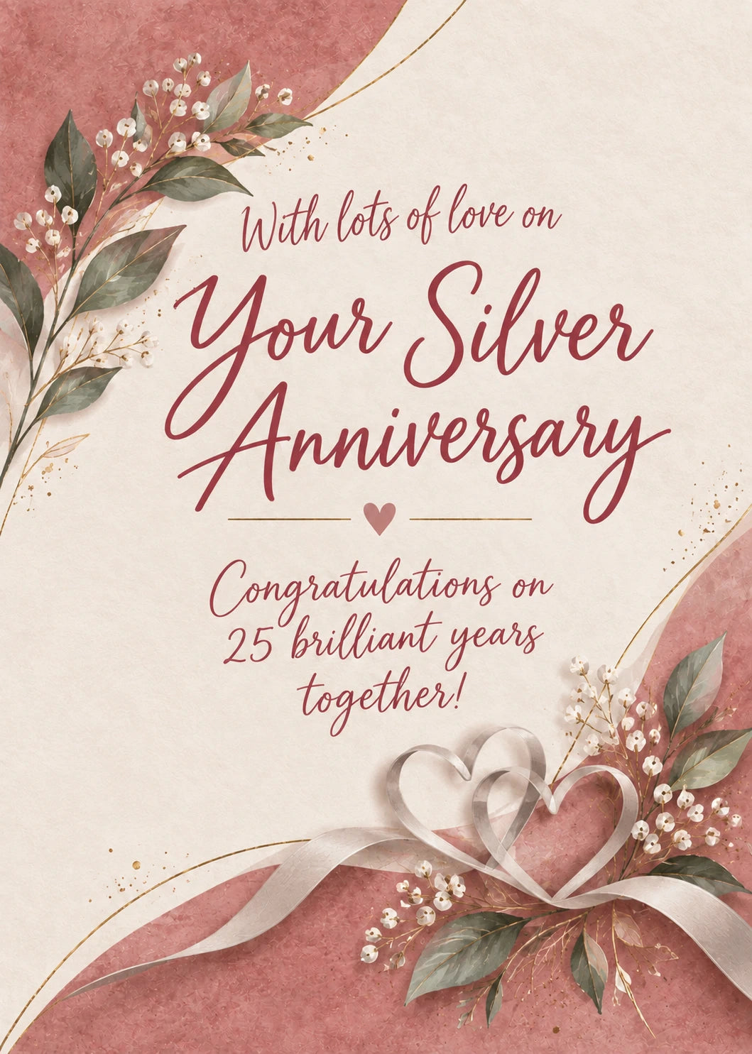Dusty Rose Floral Silver 25th Anniversary Card