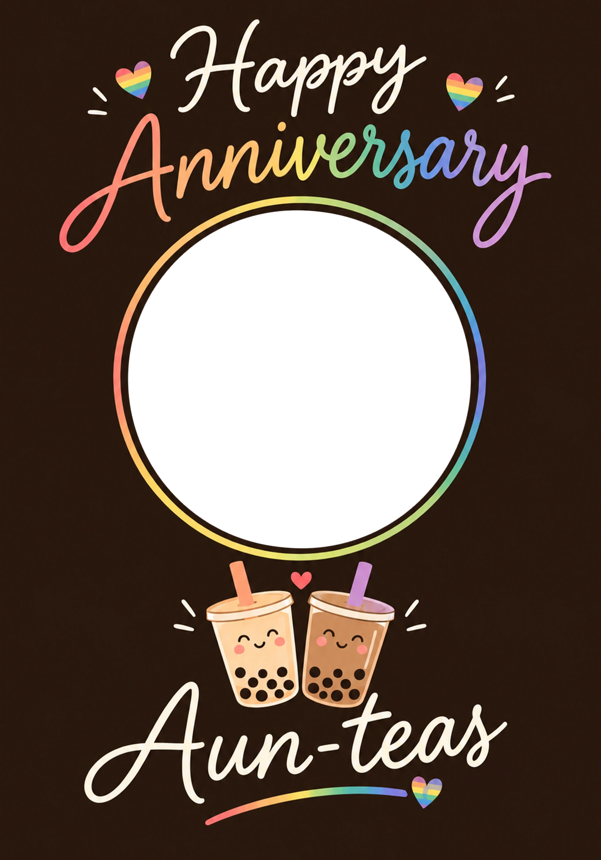 Funny Rainbow Boba Tea Aunties Photo Upload Anniversary Card