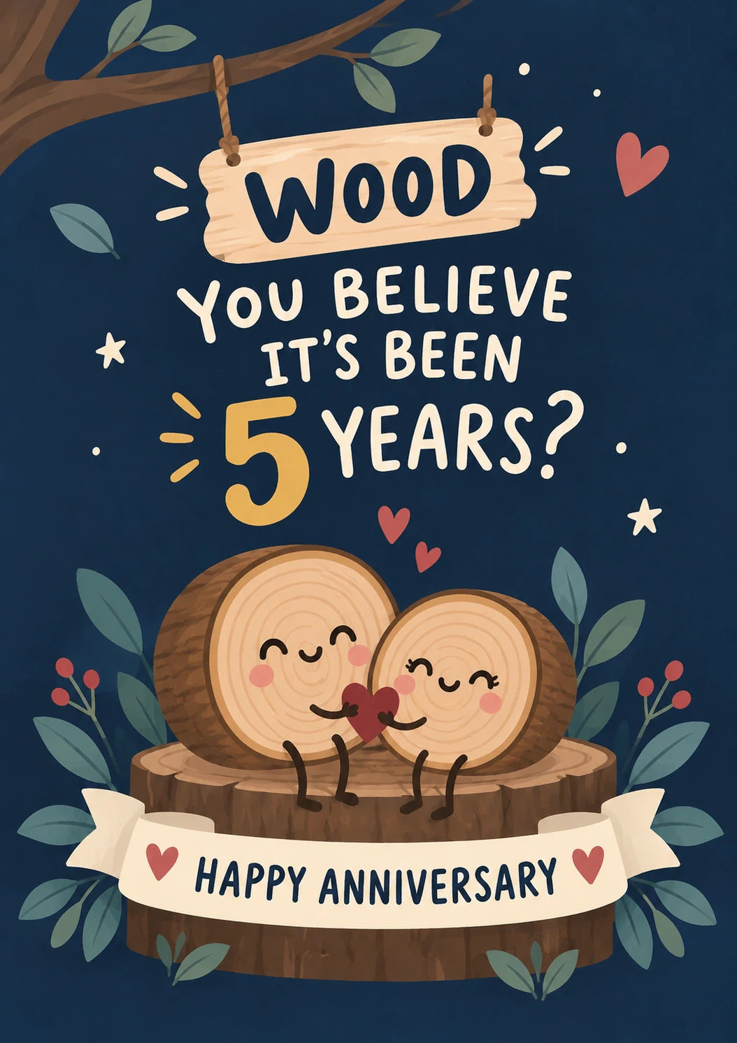 Funny Wood You Believe 5th Anniversary Card for Her