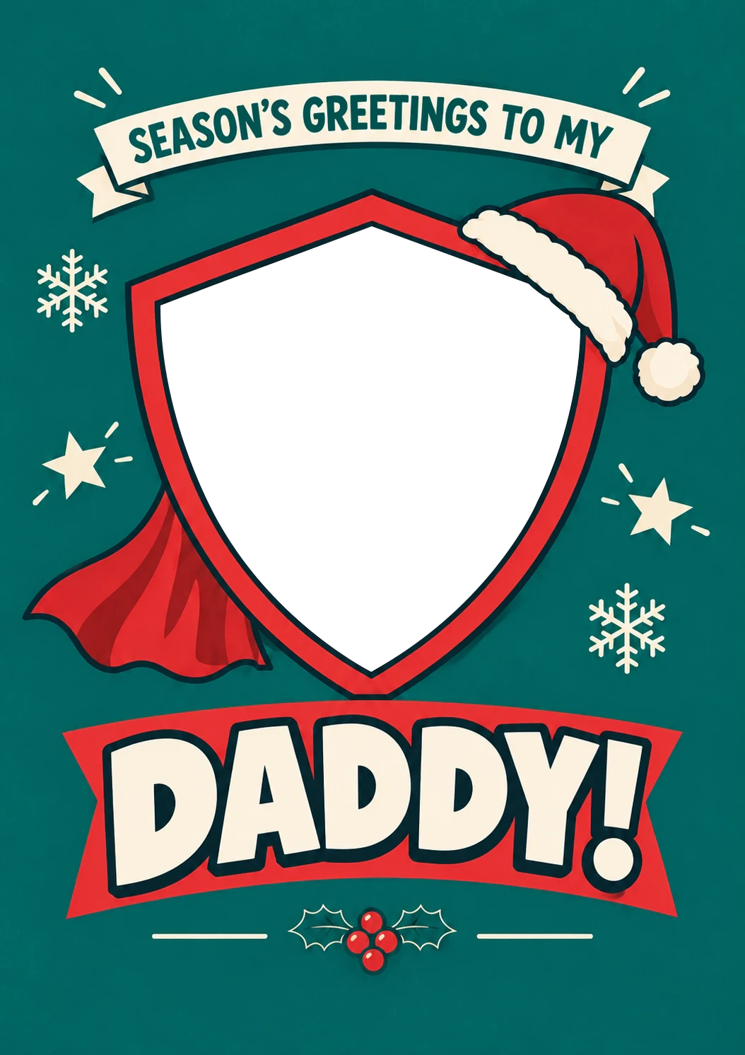 Superhero Shield Photo Upload Christmas Card for Him
