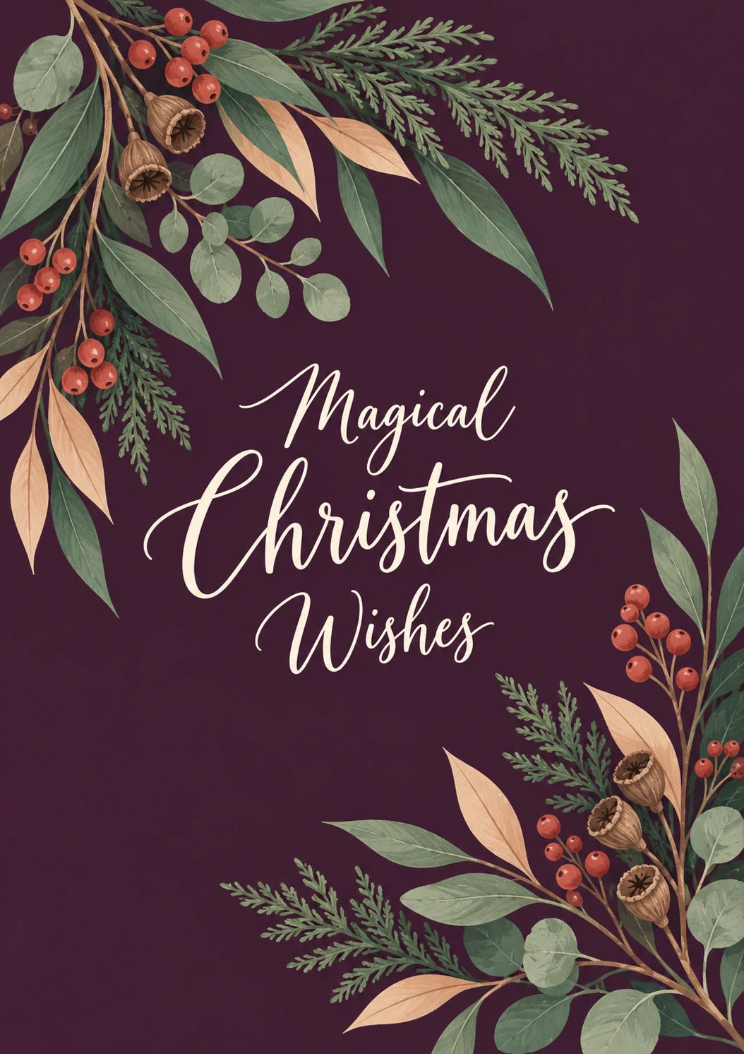 Magical Christmas Wishes Botanical Christmas Card for Him