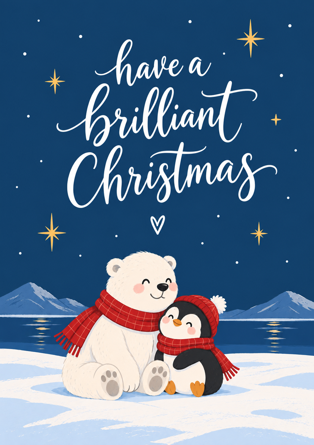 Cute Polar Bear and Penguin Christmas Card