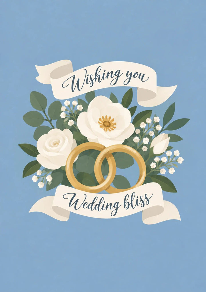 White Floral Gold Rings Wedding Bliss Wedding Card