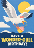 Load image into Gallery viewer, Funny Seagull Stealing Cupcake Birthday Card
