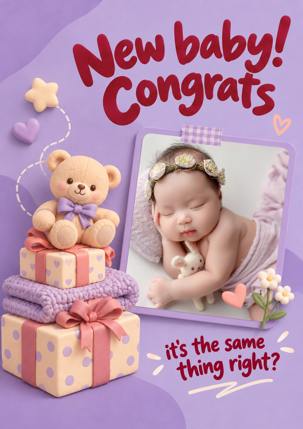 Funny New Baby Congrats Teddy Bear Photo Upload Birthday Card