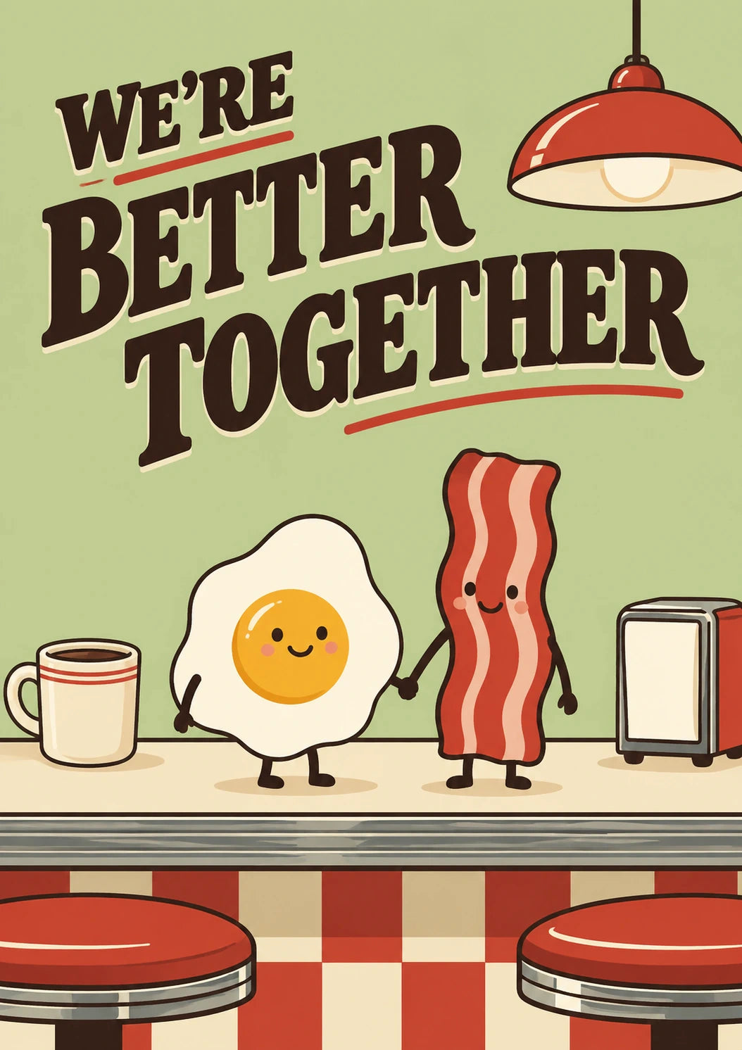 Cute Egg and Bacon Holding Hands Anniversary Card