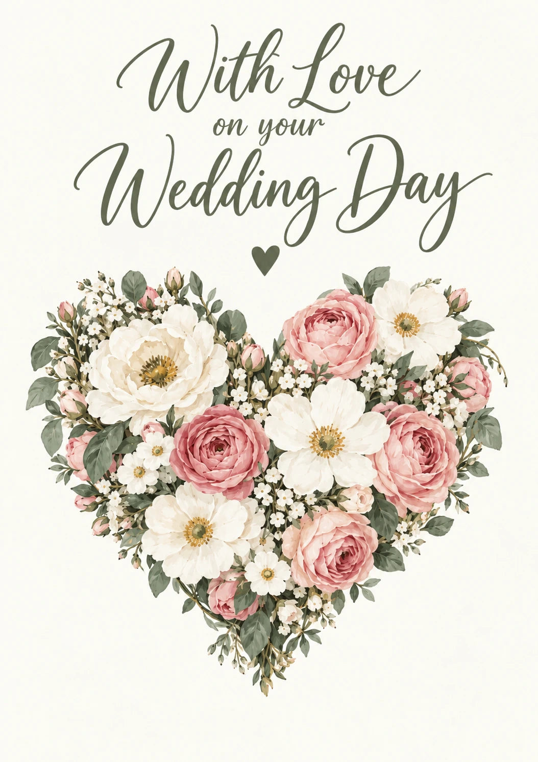 Floral Heart With Love on Your Wedding Day Card