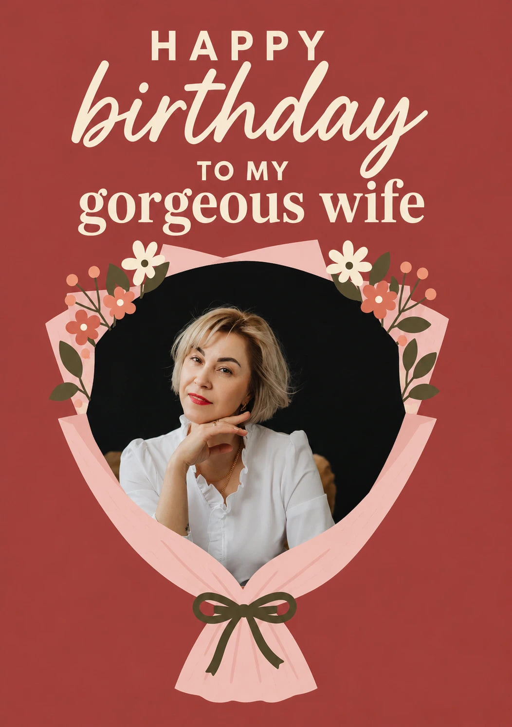 Floral Bouquet Gorgeous Wife Photo Upload Birthday Card for Her