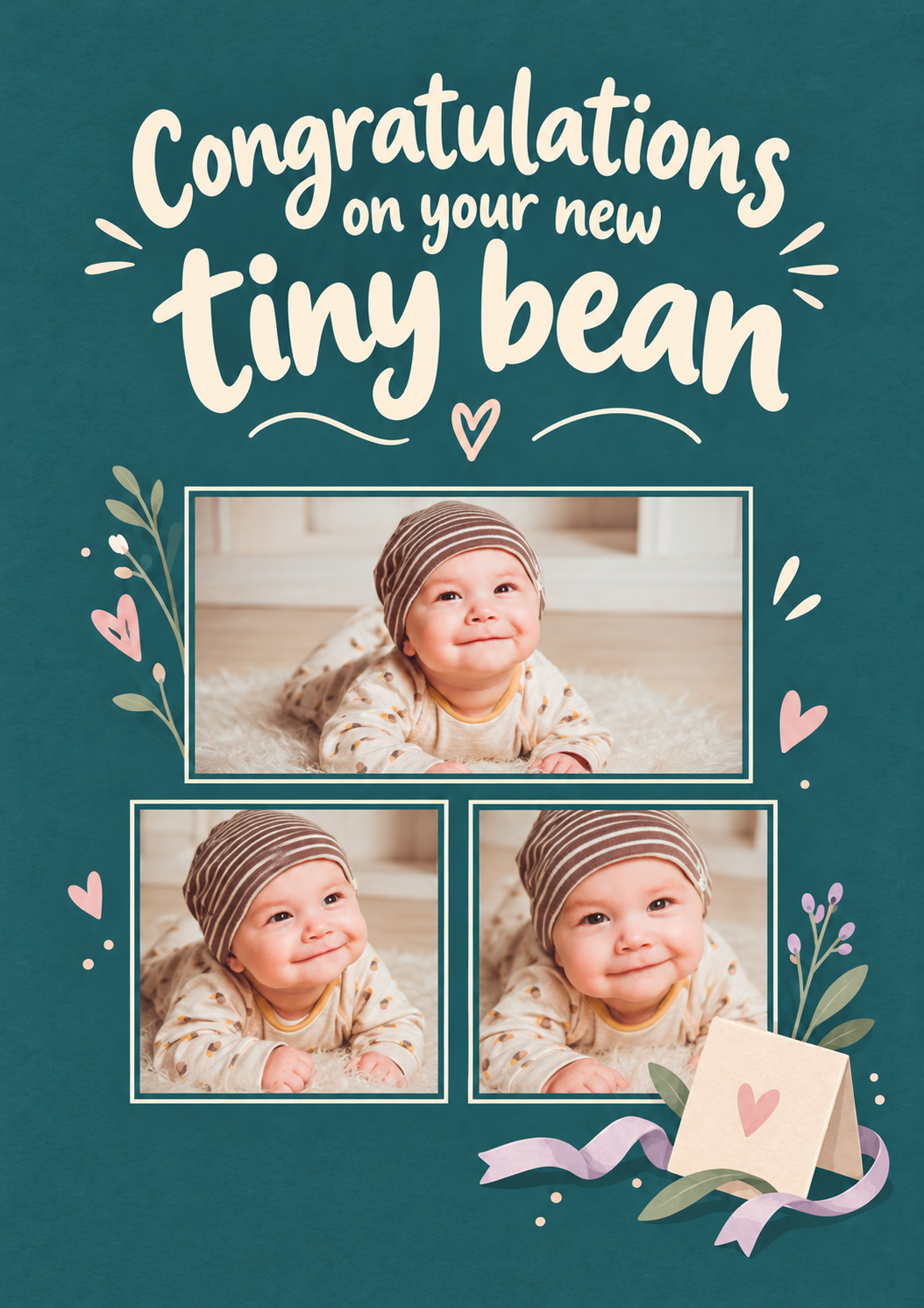 Funny Tiny Bean Multiple Photo Upload New Baby Card for Her