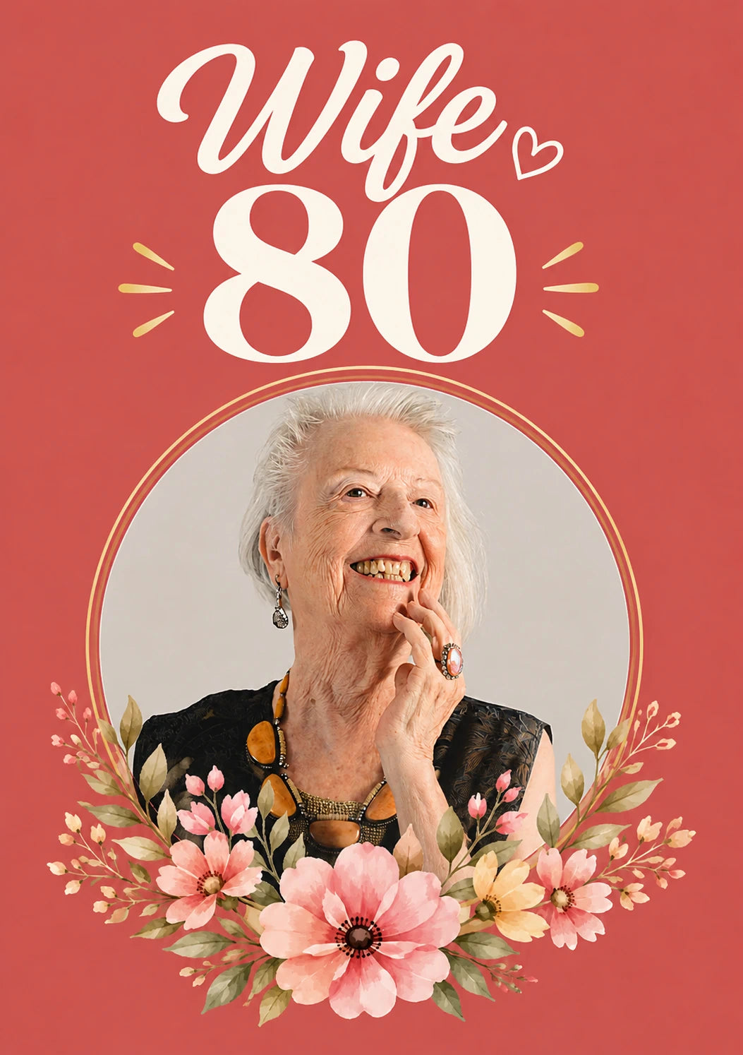 Wife 80th Floral Photo Upload Birthday Card for Her