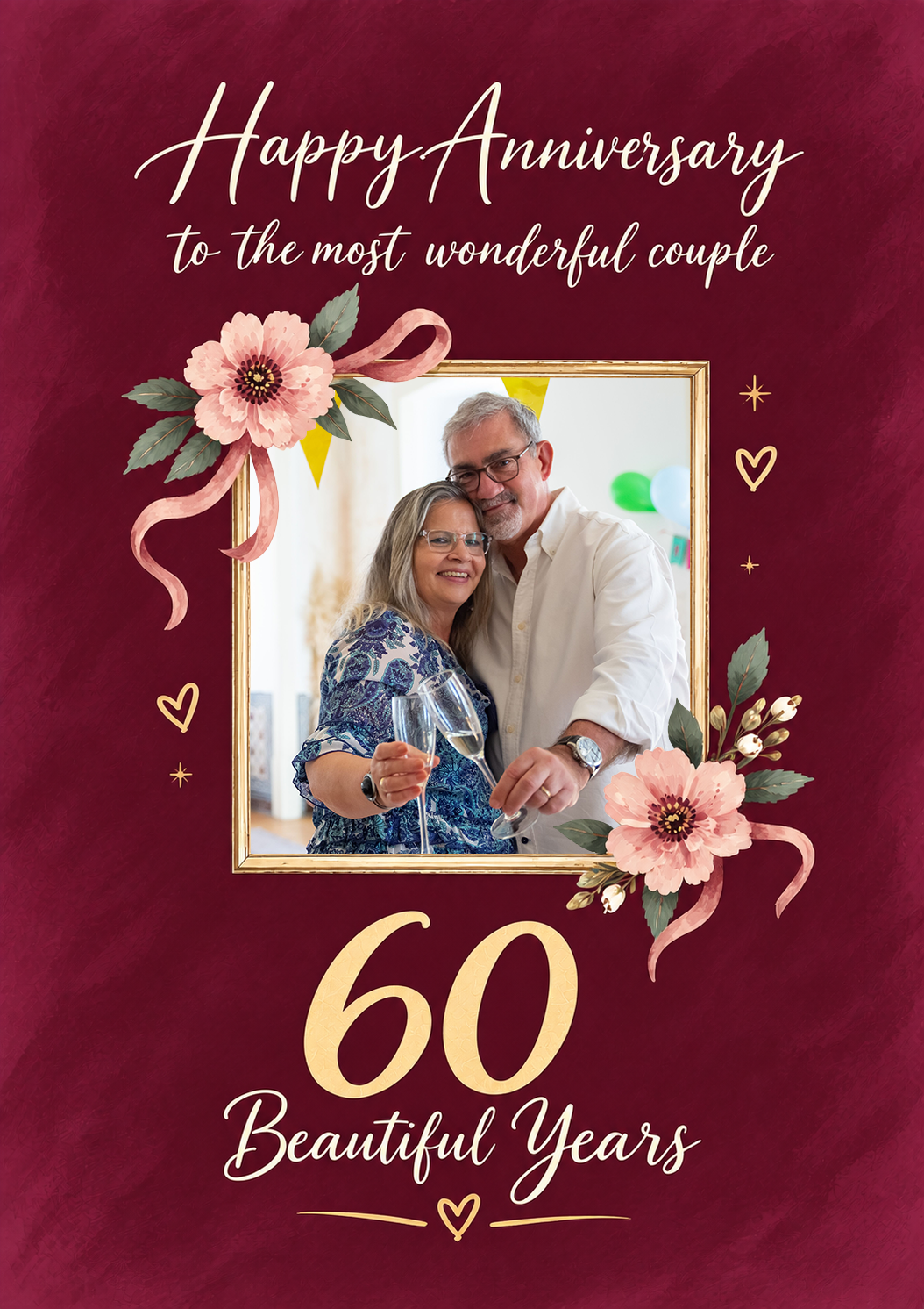 Diamond Anniversary Floral Photo Upload for Couple
