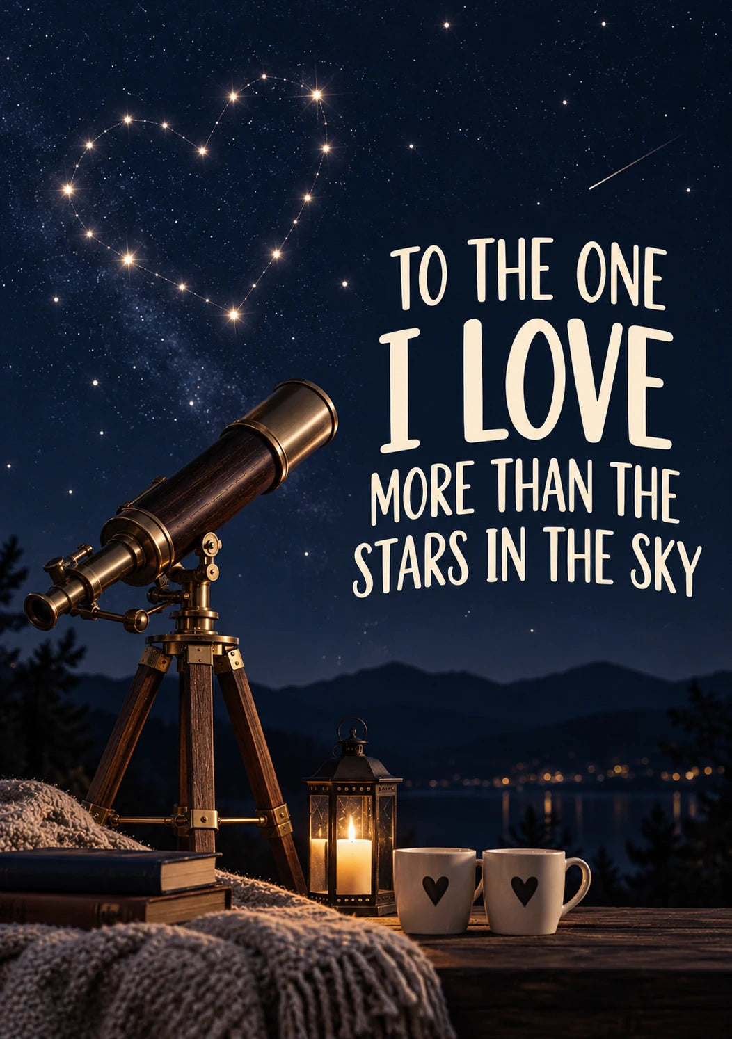 Stars in the Sky Telescope valentine's day Card for Fiancee