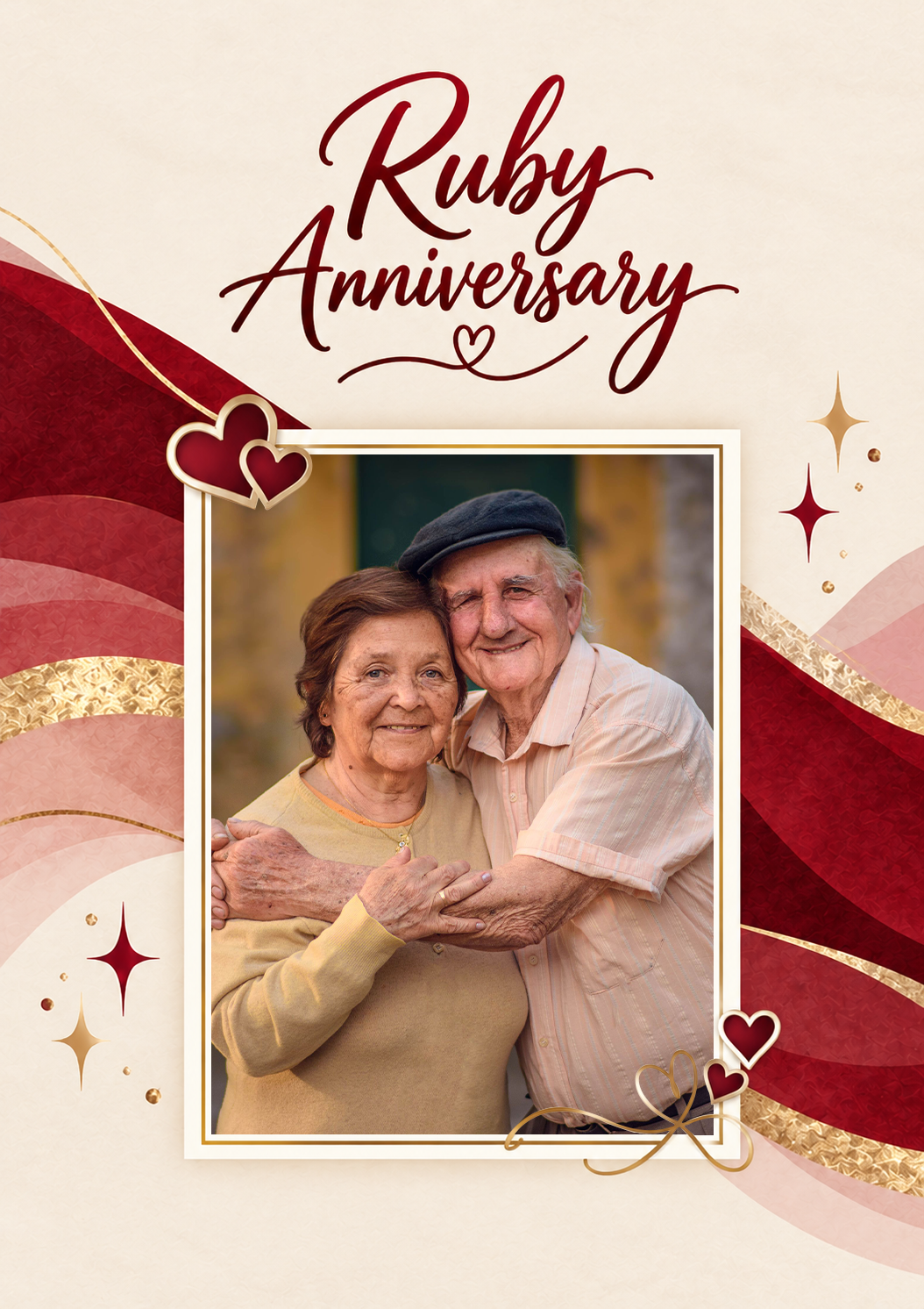 Ruby Red Hearts Photo Upload 40th Anniversary Card for Parents