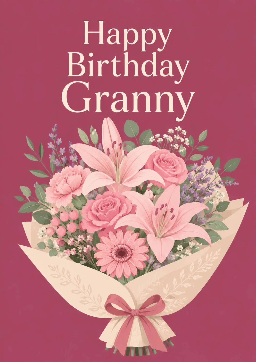 Pink Floral Bouquet Granny 80th Birthday Card for Her