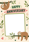 Load image into Gallery viewer, Cute Sloth Hanging Photo Upload Anniversary Card
